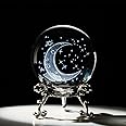 HDCRYSTALGIFTS 3D Laser Engraved Starry Sky Crystal Decorative Ball Figurine 60mm Glass Sphere Paperweight with Stand Home Art Decor Crafts