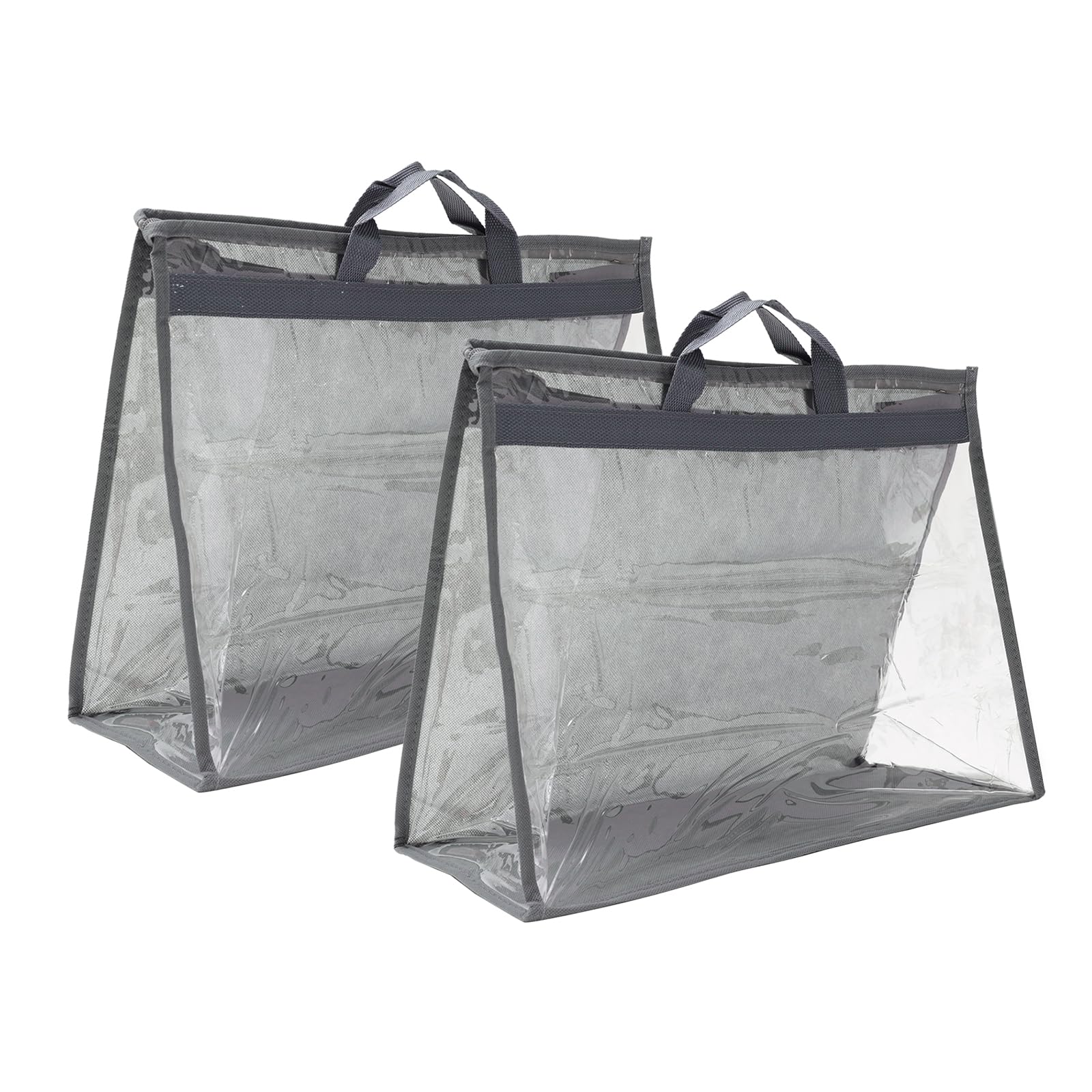 PATIKIL Handbag Dust Bags, 2 Pack Clear Purse Storage Organizer L Size PVC Dustproof Handbag Cover Transparent Purse Protector, Gray