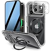 [Built-in Anti Peep Screen Protector & Invisible Magnetic Kickstand] Privacy Case for iPhone 17 Pro Max 6.9'' [Integrated Lens Protection] [Compatible with MagSafe] Full-Body Drop Proof Case -Black