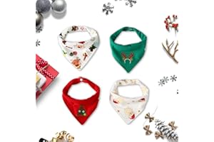 Little Dimsum Baby Bandana Drool Bib for Christmas Baby Bibs Boys & Girls Super Absorbent 100% Organic Cotton Baby Bandana Baby Gift Set for Teething Drooling(Christmas 4-Piece Bib
