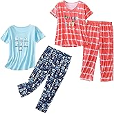 HOWINCO 2 Pack Womens Plus Size Pajama Sets Cotton Pj Set Summer Top With Capri Pants Sleepwear Lounge Set