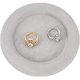 DELORIGIN Velvet Jewelry Display Holder Round Gray Jewelry Tray Dish Showcase Display Organizer Trinket Storage for Women Ring Earring Necklace Pendants Bracelet Watch Velvet Buttons Box
