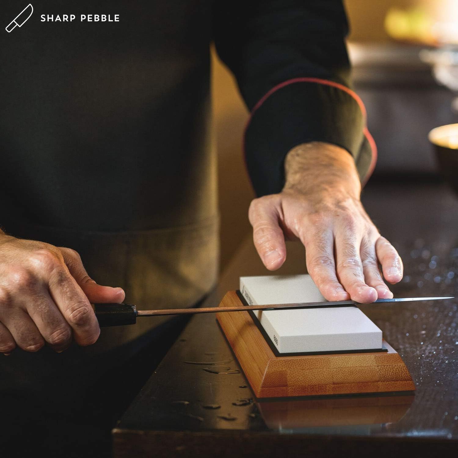 Sharp Pebble Extra Large Sharpening Stone Set - Whetstone Knife Sharpener Set - Grits 400/1000/6000 Waterstone & Flattening Stone - Kitchen Knife Sharpener with NonSlip Bamboo Base - - 