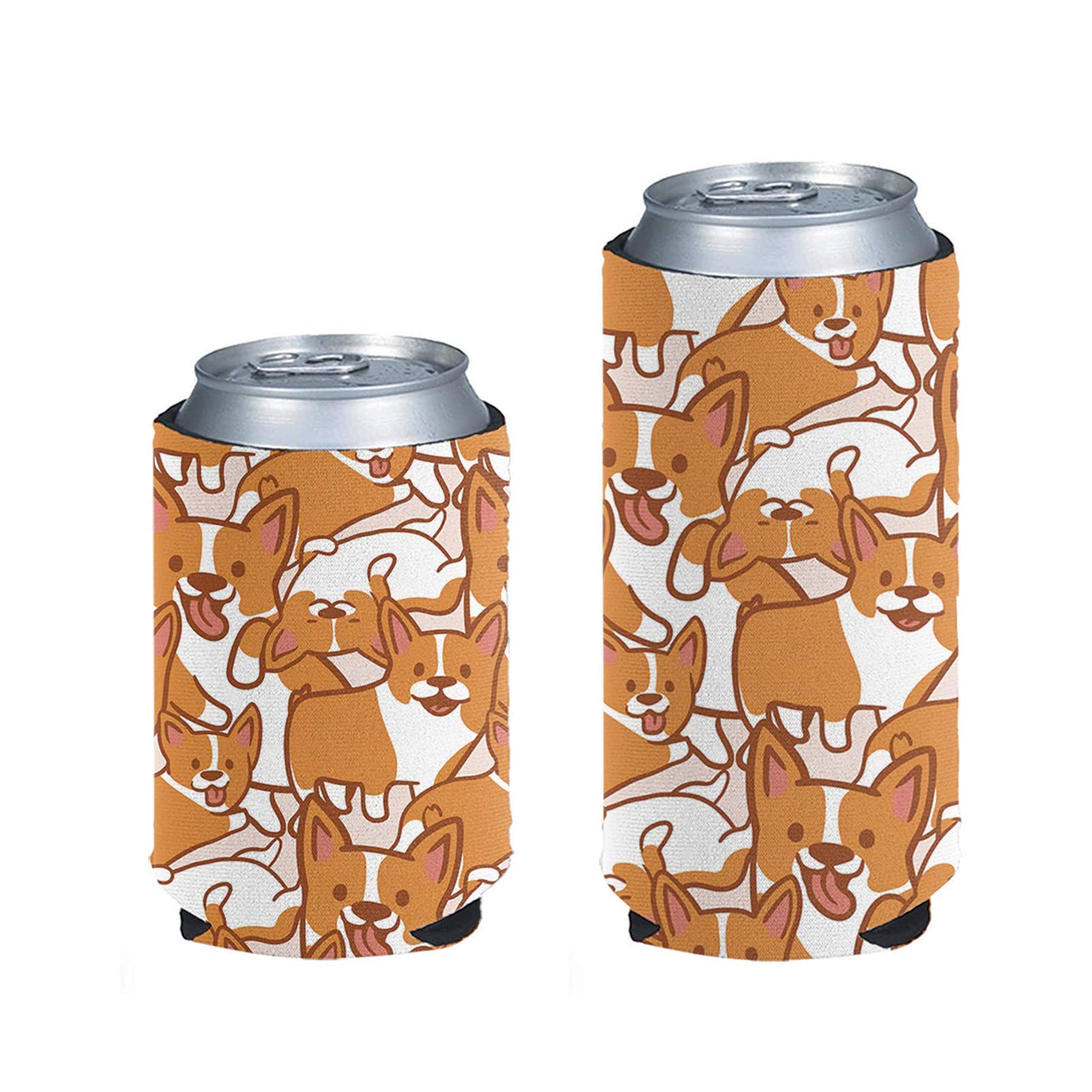 Pizding 2pcs Standard Can Cooler Sleeves Blank Beer Holders Covers Fit for 12oz Energy Drink Beer Cans,Great for Monograms, DIY Projects, Weddings, Parties, Events Cute Corgi Dog