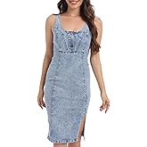 YAHUIZHI Sleeveless Bodycon Denim Summer Dress for Women with Sexy Slit Mini Jean Dresses