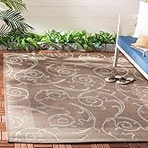 SAFAVIEH Washable Rug Outdoor Courtyard Collection - 6'7" x 9'6", Dark Beige & Beige, Non-Shedding & Easy Cleaning, Ideal for