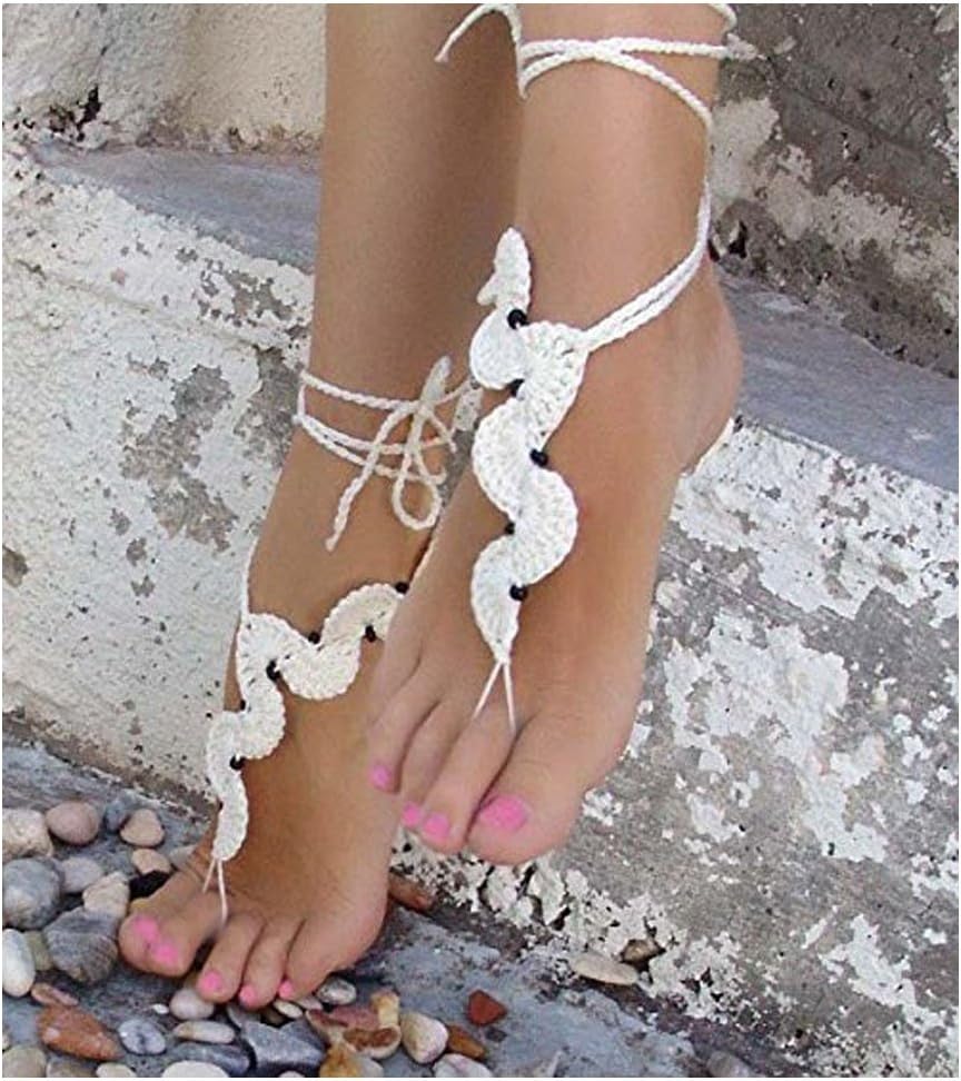 Crochet Black Barefoot Sandals,Beach Pool,Nude shoes,Foot jewelry,Footless sandles,Beach Wedding Jewelry,Yoga Chain,Anklet, Wedding shoes, Beach Wedding, Summer shoes, One Size Fits All (Beige) (white) (blue)