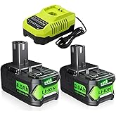 Bonadget New 8.0Ah 18V Battery and Charger Combo for Ryobi 18V Lithium-ion P102 P197 P108 P189 P190 P100 ONEPLUS 18Volt Battery and Charger Kit for Ryobi