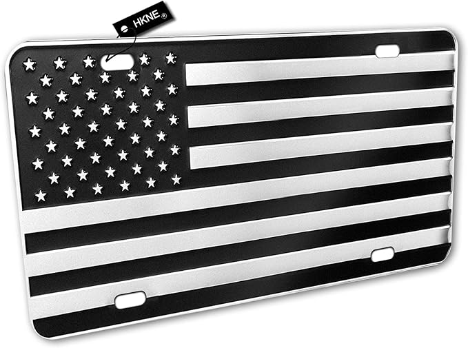HKNE American Flag Metal Embossed License Plate Aluminum