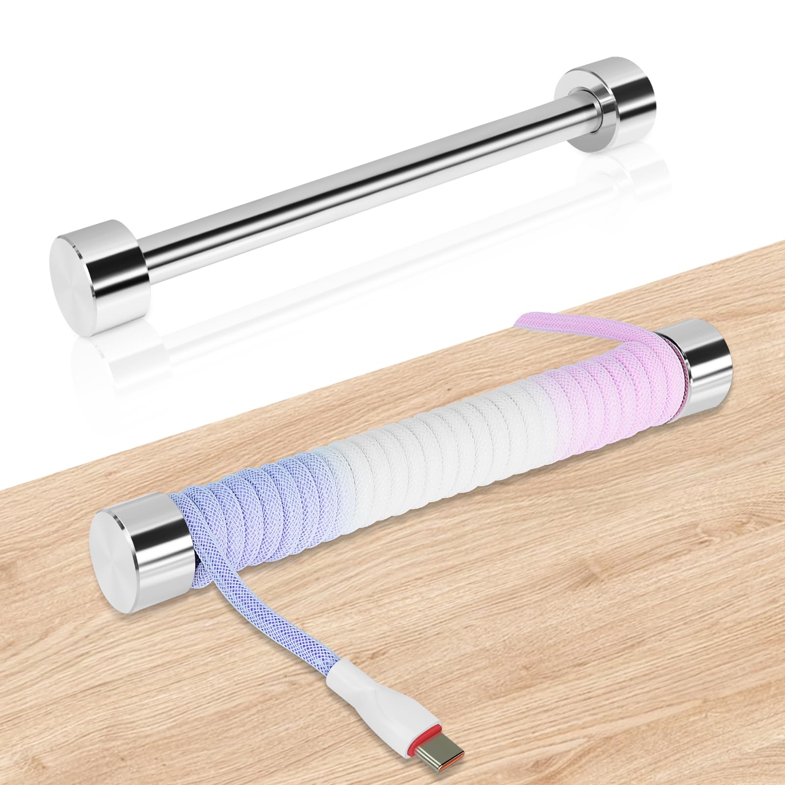 UCINNOVATE Custom Coiled Cable Winder, Rod Metal Bar Management with Multifunctional, Coiled Keyboard Cable Winder Use for DIY Decorate Custom Gaming Mechanical Keyboard USB Cable Tidy (Silver)