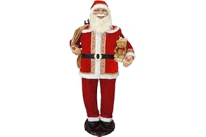 Fraser Hill Farm Life Size 58-in. Dancing Santa Animatronic with Gift Sack and Teddy Bear, Indoor Animated Holiday Home Decor, Motion Activated Christmas Decoration with Music