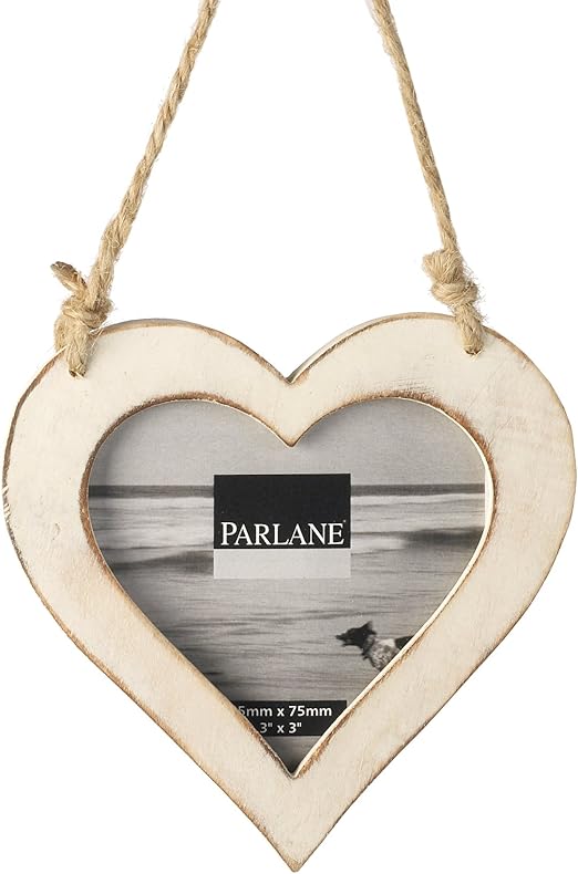 Hanging Wooden Heart Shaped Photo Frame D115mm Cream Amazon.co.uk