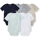 Burt's Bees Baby Bodysuits, Short Sleeve and Long Sleeve One-Pieces, 100% Organic Cotton, Pack of 5