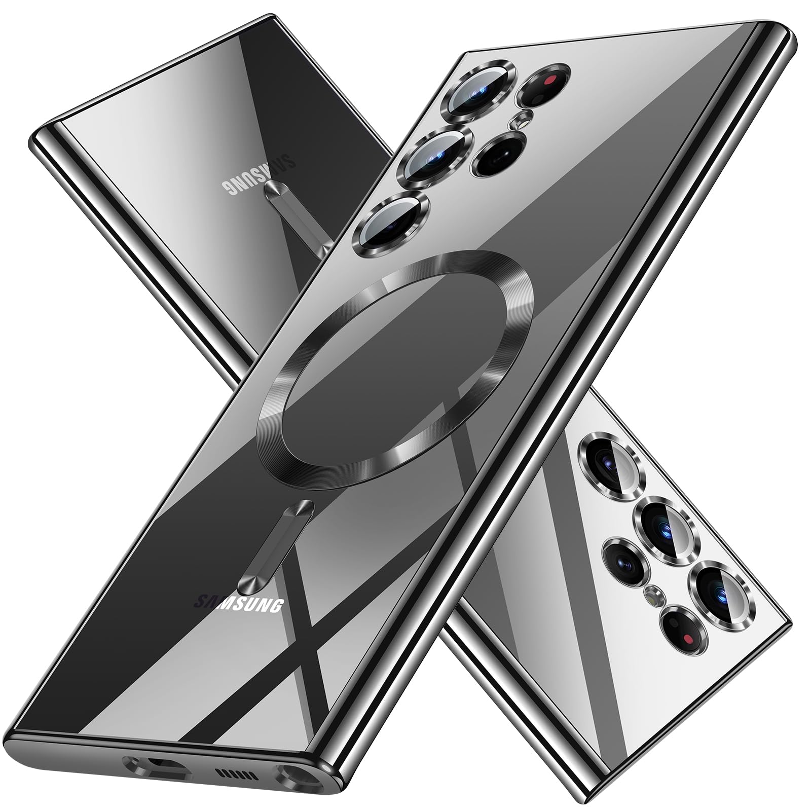 Photo 1 of Hurgoer for Samsung Galaxy S24 Ultra Case?Only?.Magnetic Cover for S24 Ultra?Glossy Slim Thin Soft funda capa para for 6.8 inch.Compatible with MagSafe (Black)