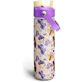 ENCOOL Insulated Water Bottle with Straw Stainless Steel Water Bottle, Leak-Proof, BPA-Free, Double Wall Vacuum Keeps Cold for 24 Hours for Sports, Travel, School (26 oz, Lavender Butterfly)