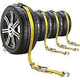 Autofonder Car Hauler Straps Heavy Duty 10,000 lbs Break Strength-3-Point Tire Tie Down Straps for Trailers,Over The Wheel Tie Downs with Rubber Cleats for SUV,Truck,ATV,UTV