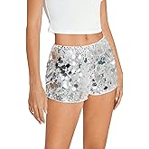 SweatyRocks Women's Sequin Mini Shorts Glitter Low Rise Zipper Up Skinny Sparkly Rave Party Concert Shorts