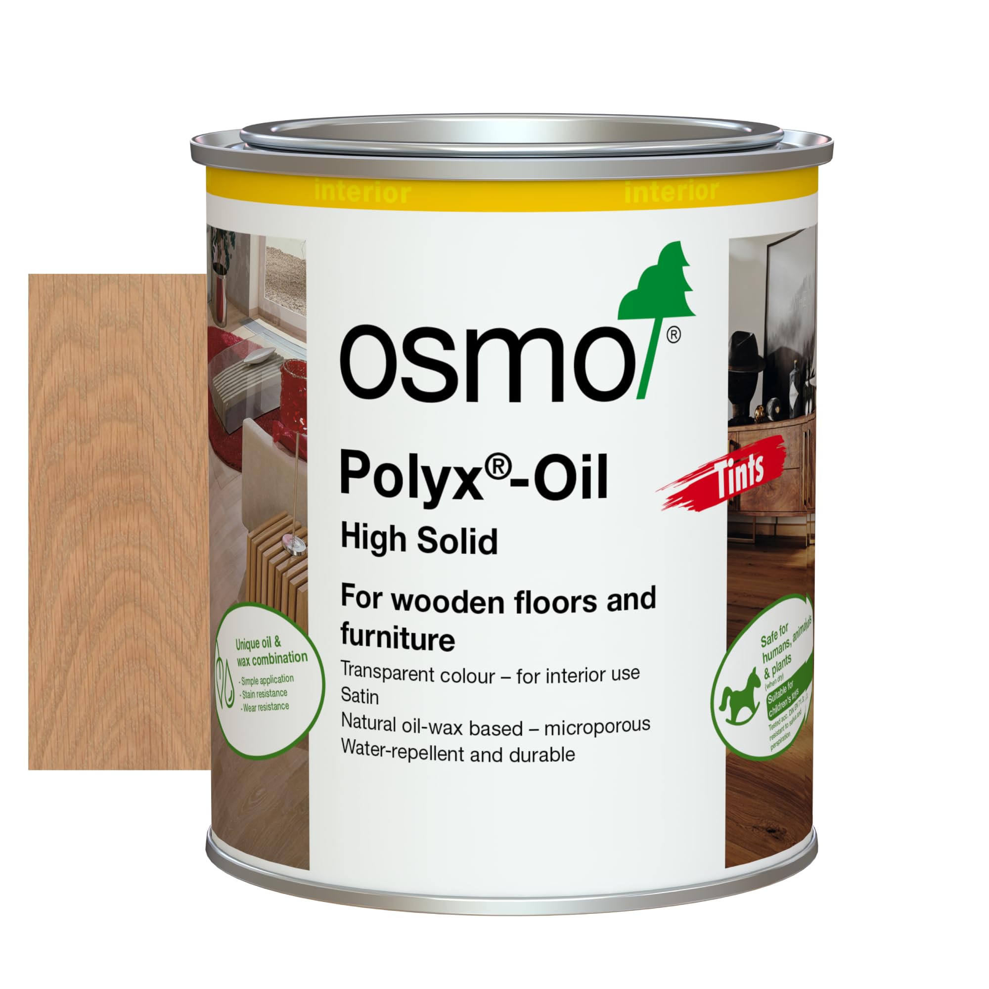 Osmo Polyx®-Oil Tints - Hard Wax Oil 3067, Light Grey Satin Finish 750ml - Durable Wood Oil for Wooden Furniture, Water-Resistant Floor Wax, Wood Treatments - Ideal for Oak, Pine, Spruce, Beech & More