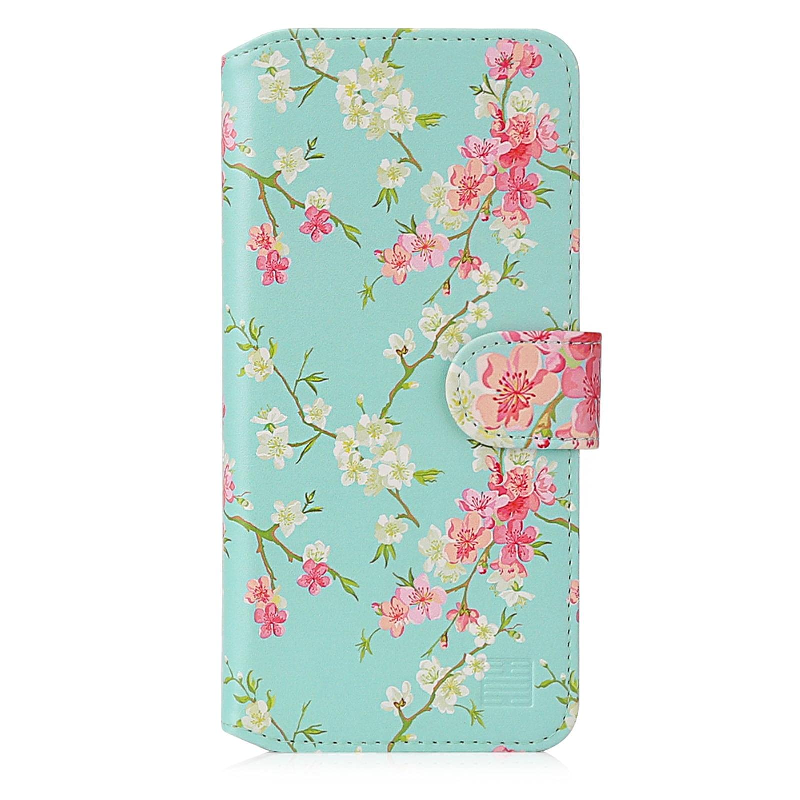 32nd Floral Series 2.0 - Design PU Leather Book Wallet Case Cover for Apple iPhone 12 (6.1") / iPhone 12 Pro (6.1"), Flower Pattern Wallet Style Flip Case With Card Slots - Spring Blue