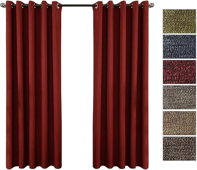 QINUO HOME Wine Red Faux Linen Blackout Curtains 66" X 72" - Room