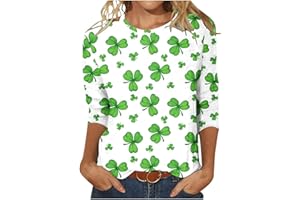 MFNDVD Saint Patricks Day Shirts Women 3/4 Sleeve Loose Fit Shirts Cute Graphic Tees Irish Shamrock Shirt Spring Outfits