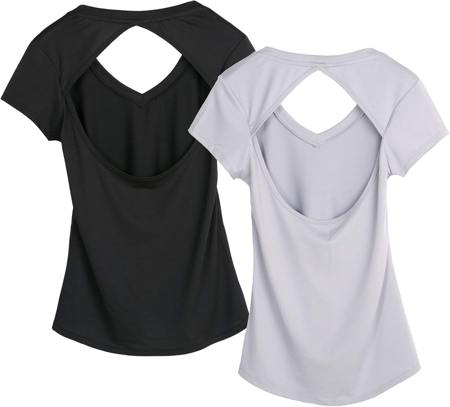 icyzone Activewear Fitness Yoga Tops Workout V Neck Open Back T-Shirts for Women at  Women’s Clothing store