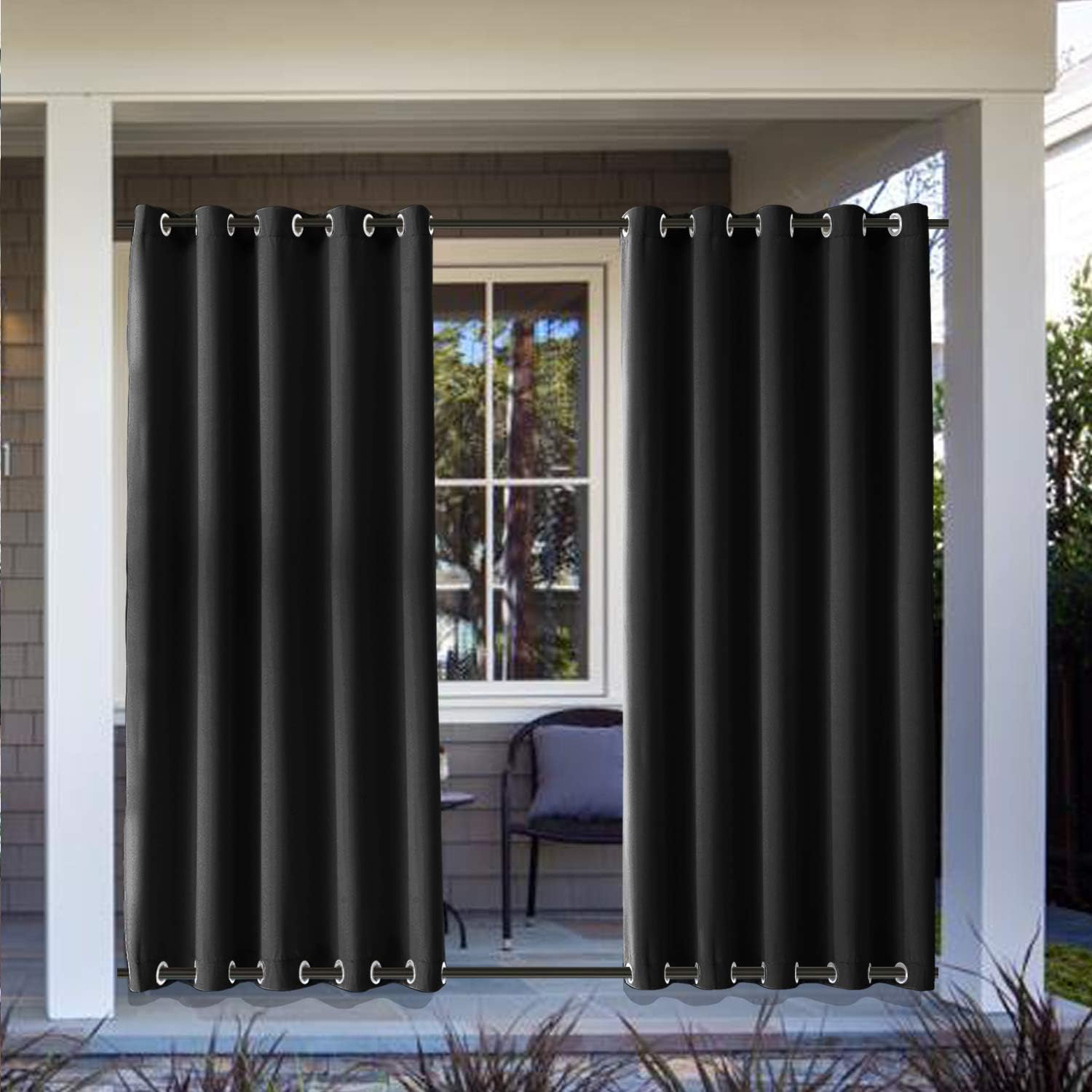 Frelement Outdoor Windproof Curtains Indoor/Outdoor Drapes Weighted
