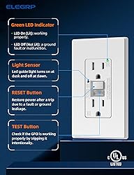ELEGRP GFCI Outlet w/Nightlight, 15 Amp Self-Test