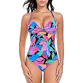 RELLECIGA Women’s Push Up One Piece Swimsuit Twist Front Cutout Adjustable Straps Swimwear
