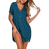 Ekouaer Nightgowns for Women Soft Cotton Sleep Shirt Short Sleeve Button Down Nightshirt