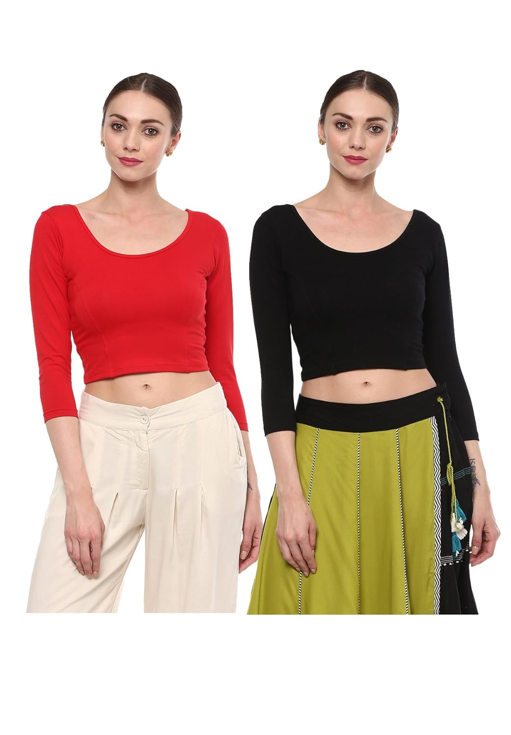 salwar studio women's pack of 2 free size strechable readymade saree blouses combo(om-0033185_multi_free size)