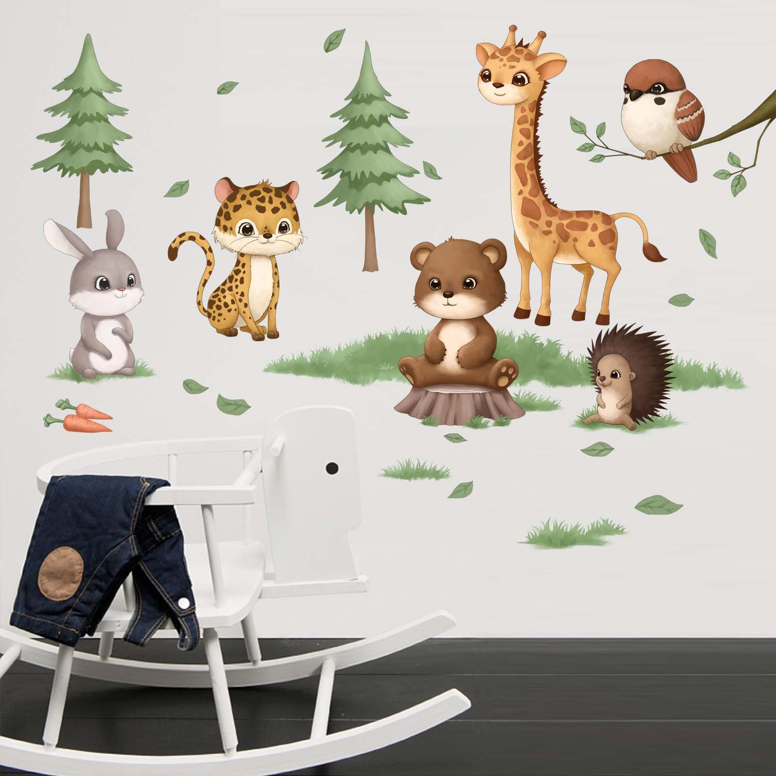 PinkEleph Forest Animals Baby Wall Stickers - Bear Giraffe Tiger Rabbit Wall Decals - Baby Nursery Kids Room Daycare Playroom Classroom Wall Decor