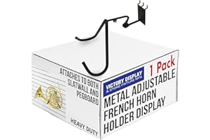 VICTORY DISPLAY & STORE FIXTURE MFG Metal Adjustable French Horn Holder Display for Slatwall or Pegboard (Quantity 1) (1, Black)
