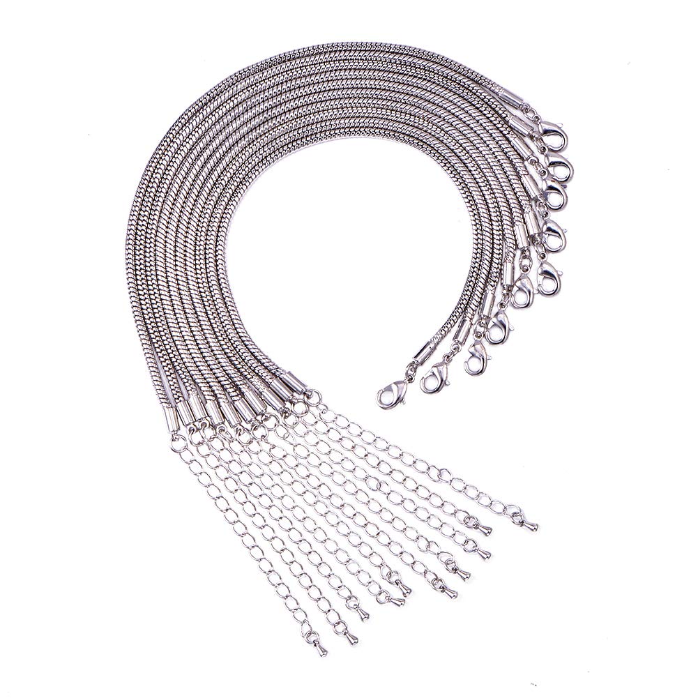 PH PandaHall 10pcs 7.5 inch Snake Chain Bracelet Charm Bracelet Adjustable Bracelet Silver Snake Bracelet Charm Chain Extender for Jewellery Making European Beads DIY Crafts Valentine Mother's Day