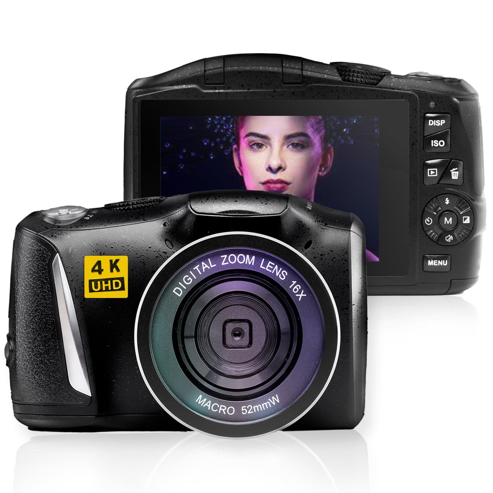 Digital Camera 4K 48MP Vlogging Camera for YouTube Vloggers Compact Cameras for Photography Gifts for Beginners Teens with Rechargeable Battery Black