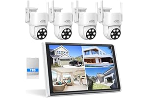 NUFEBS Security Camera NVR System 4Pcs 2K Spotlight Color Night Vision WiFi Waterproof Security Surveillance Cameras with Pre-Installed 1TB Hard Drive and Two-Way Audio,4 Channel NVR DC Power (Blue)