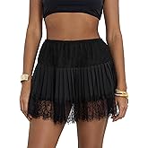 Women Y2k Lace Mini Skirt Sexy Low Rise Pleated Ruffle Skirt Trendy Flowy Micro Skirts Streetwear