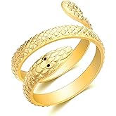 POVIK Snake Ring 14K Gold Plated Open Ring Adjustable Personality Stainless Steel for Women Size 7