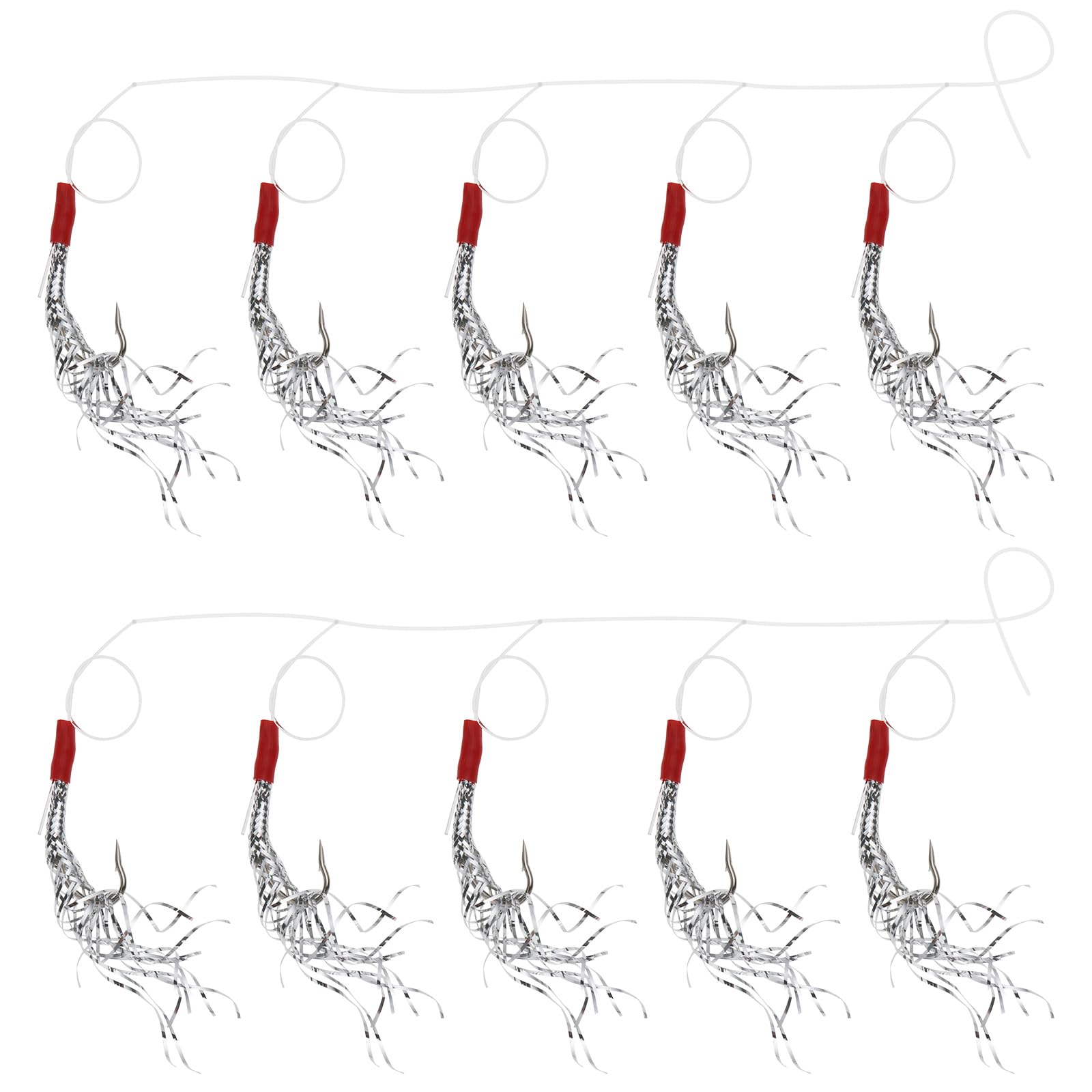 Create idea 10PCS Silver Tinsel Mackerel Feathers Rigs Hooks for Cod Pollack and Sea Fishing with Lures Bait Tackle Accessories to All Summer Species