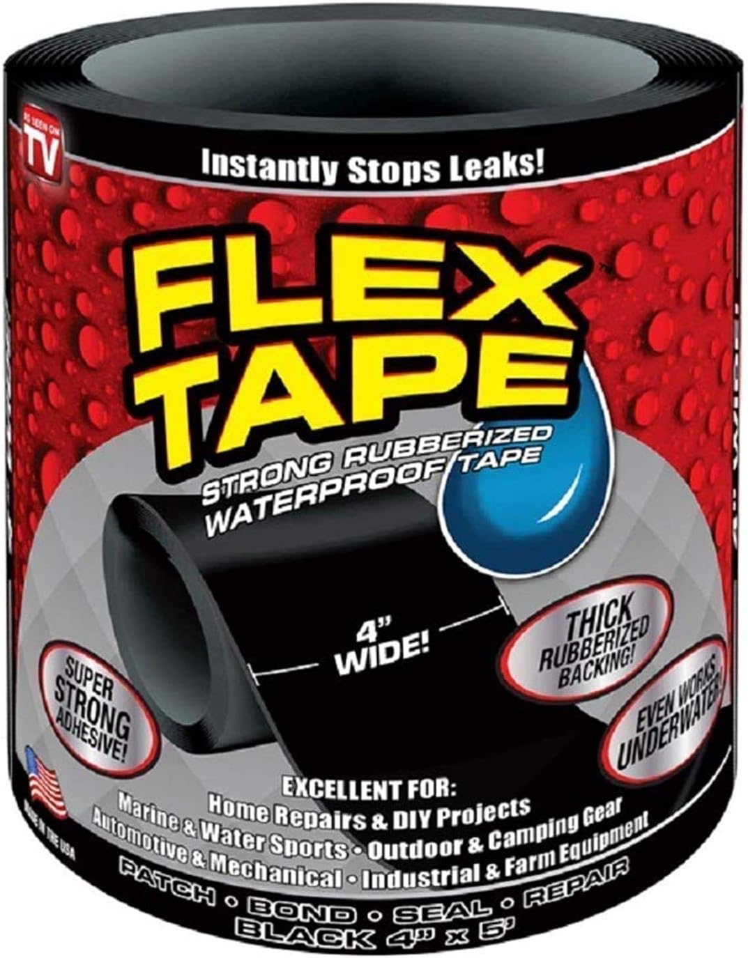 Flex Tape Rubberized Waterproof Tape, 4 Inch x 5 Feet, Black: Home Improvement