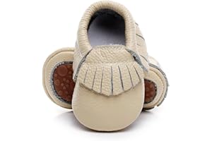 HONGTEYA Leather Baby Moccasins Hard Soled Tassel Crib Toddler Shoes for Boys and Girls…