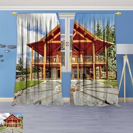 Socomimi Rustic Home Decor Curtains Log Cabin With Porch And Fire