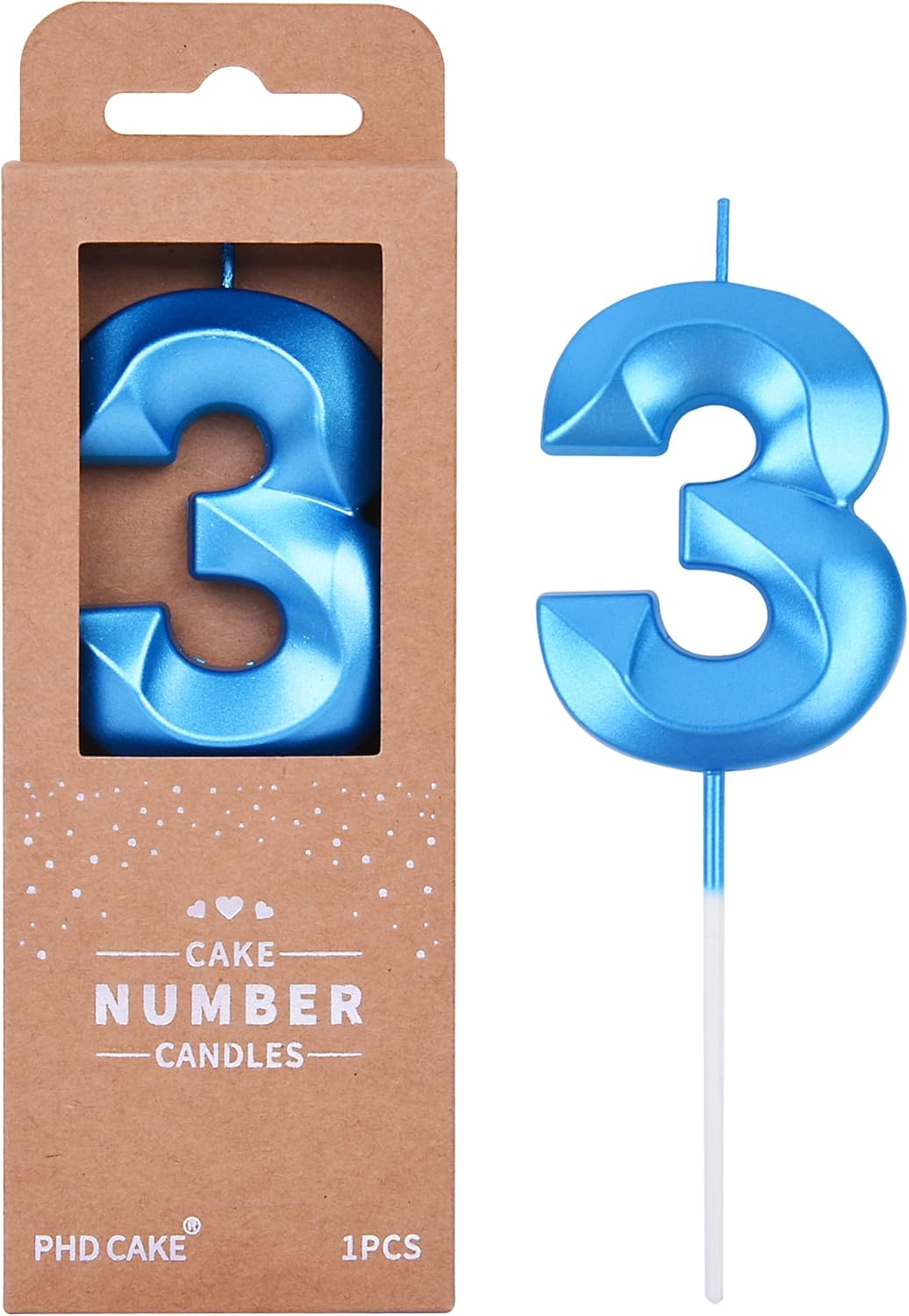 Candles & Holders - PHD CAKE 2.76 Inch Diamond Blue 3 Number Birthday Candles, Blue Number Candles, Cake Number Candles, Party Celebration