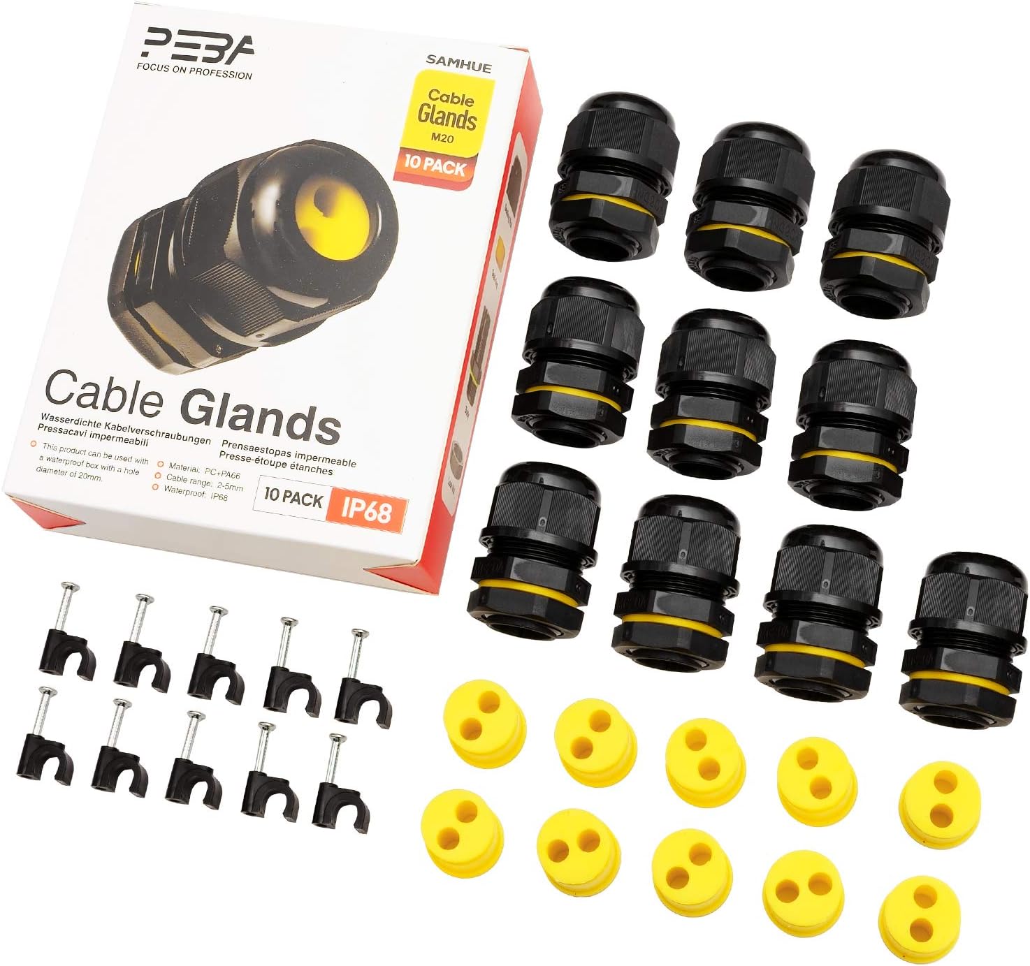 Waterproof Cable Glands Set IP68 Cable Glands Connectors M20 Plastic