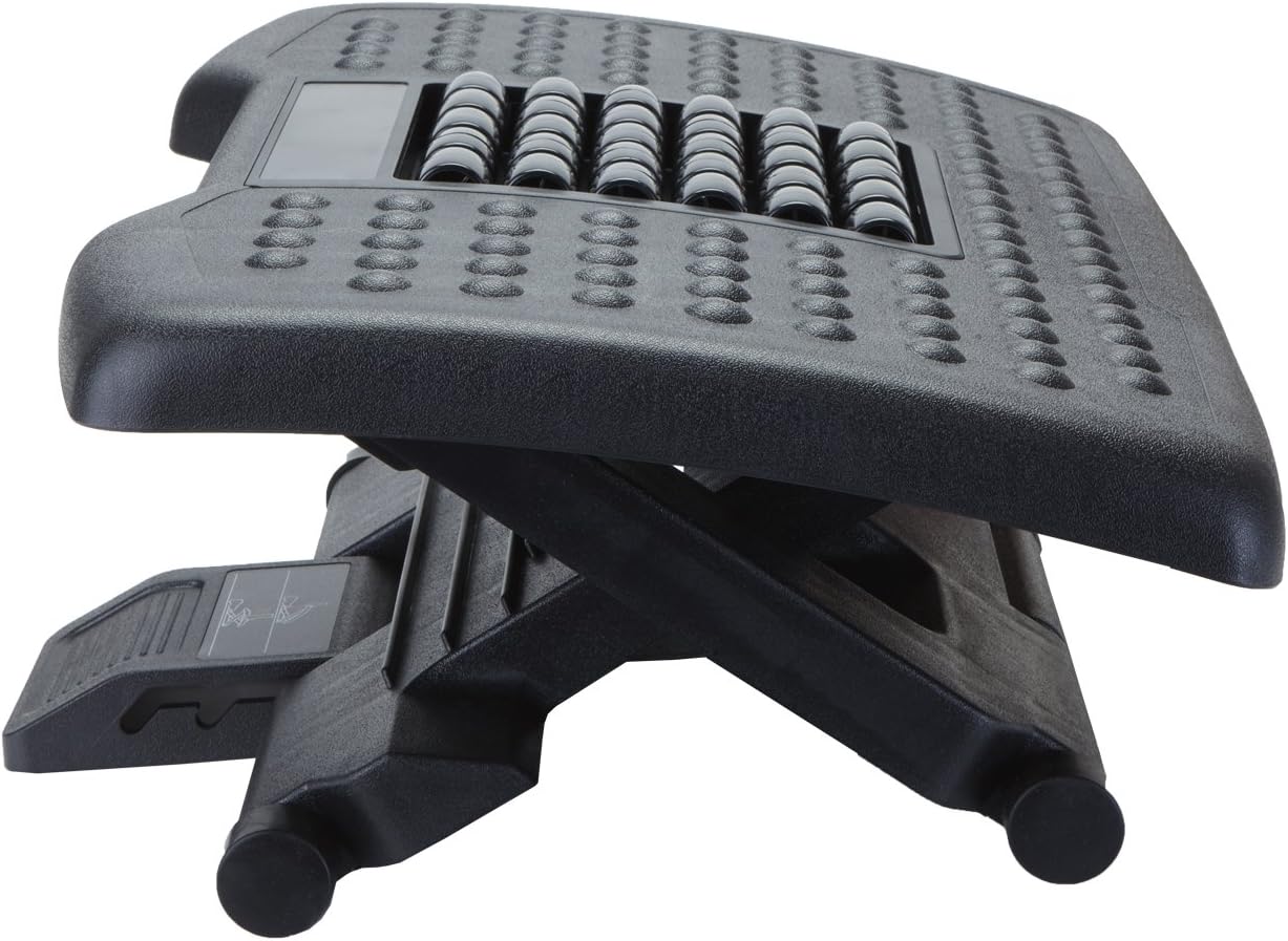 Mind Reader Adjustable Height Ergonomic Foot Rest with Massage Rollers, Black: Home & Kitchen