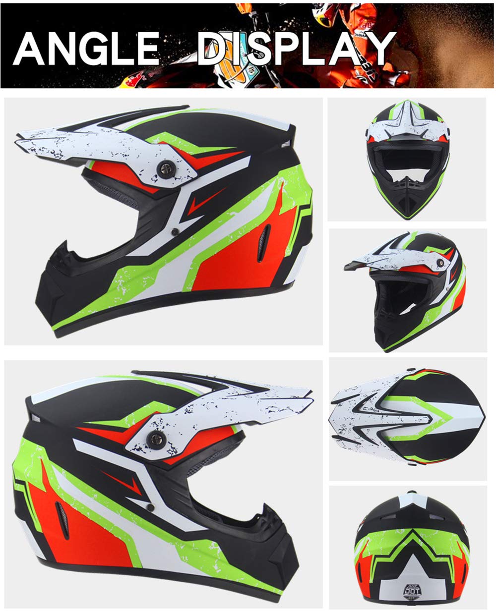 Caschi Da Motocross Per Bambini, Fuoristrada, Strada E Fuoristrada, Per Bambini Dagli 8 Ai 14 Anni, Casco BMX MX ATV, Con Occhiali, Guanti E Maschera, Omologati DOT(905 Green Floral,M(54-55cm - Foto 9