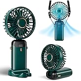 Aucoofany Portable Handheld Fan, 12 hours, Upgrade 3200mAh Mini Fan Handheld with LED Display, 90° Foldable, 5 Speed Wind,Hand Held/Neck/Desk 3 in 1 Hand Held Fans, Makeup Fans for Women (Green)