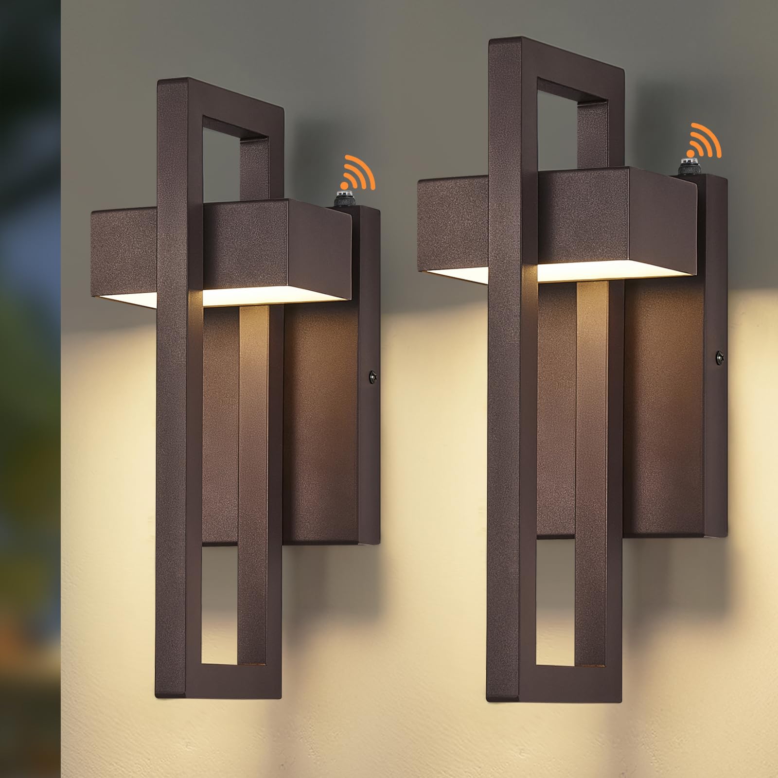 Photo 1 of tewei LED Outdoor Wall Sconce Dusk to Dawn Outdoor Lighting, Modern Exterior Lighting Fixtures, Brown LED Front Porch Lights Outside Wall Mount Lights for House, Hallway, Warm White 3000K, 2 Pack