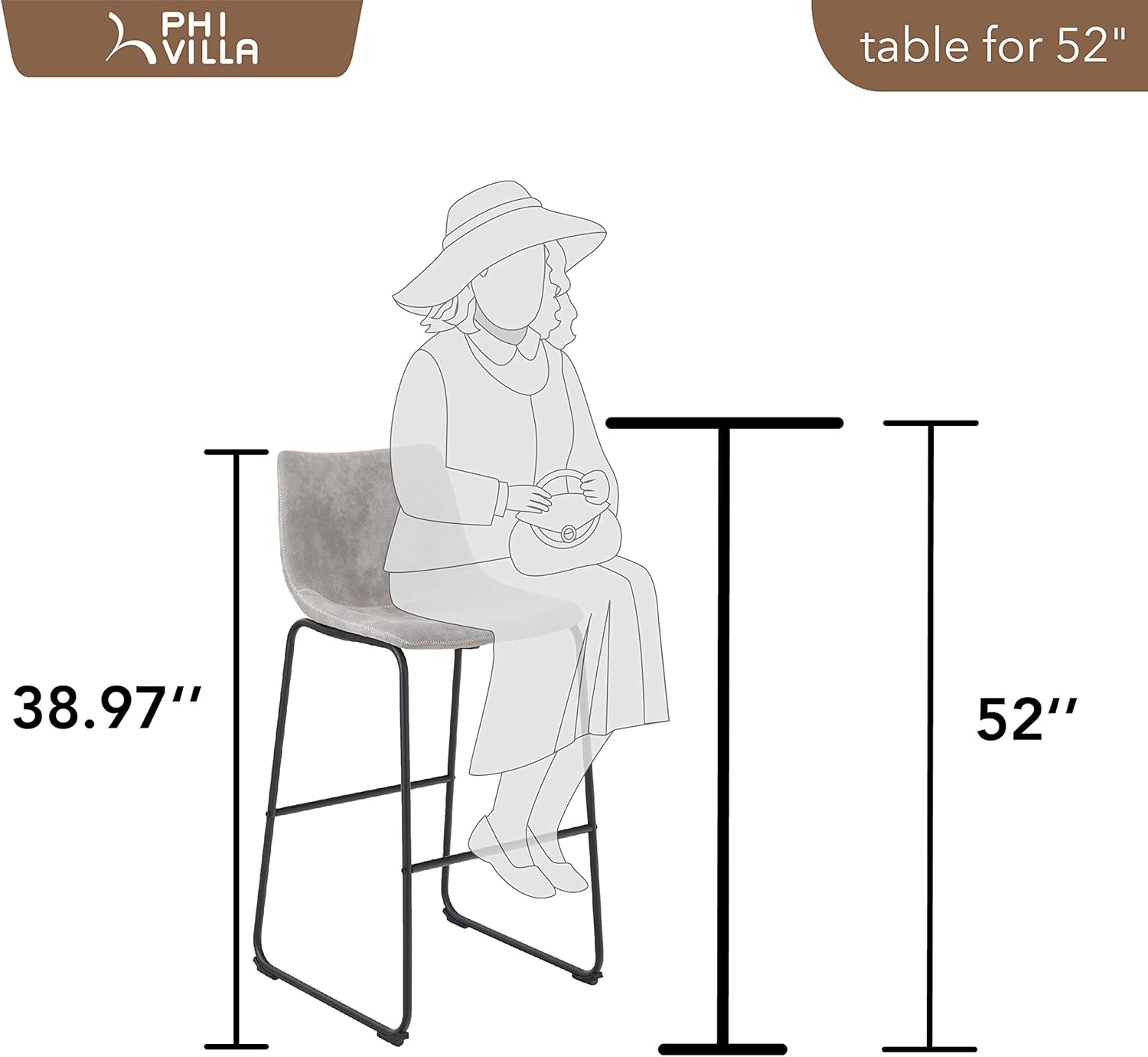 PHI VILLA Bar Stools Set of 2,30 Inches Faux Suede Counter Height Bar Stools with Back for Kitchen,Dining Room and Living Room,Modern Designed Bar Chair Furniture Decorate Every Room,Light Grey: Furniture & Decor