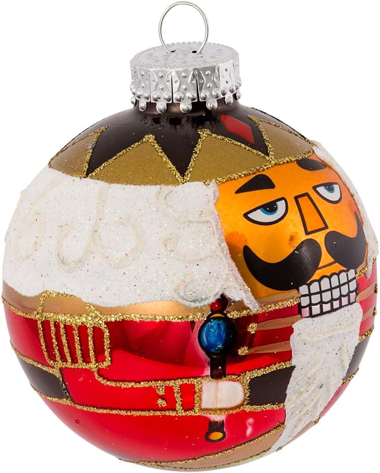 Nutcrackers - Kurt Adler Nutcracker Design Glass Ball Ornament, 80mm for Christmas